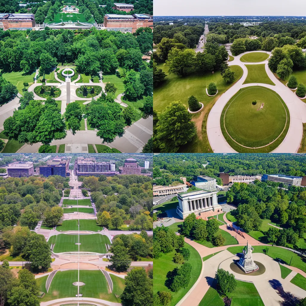 Prompt: drone view of forest park, st louis