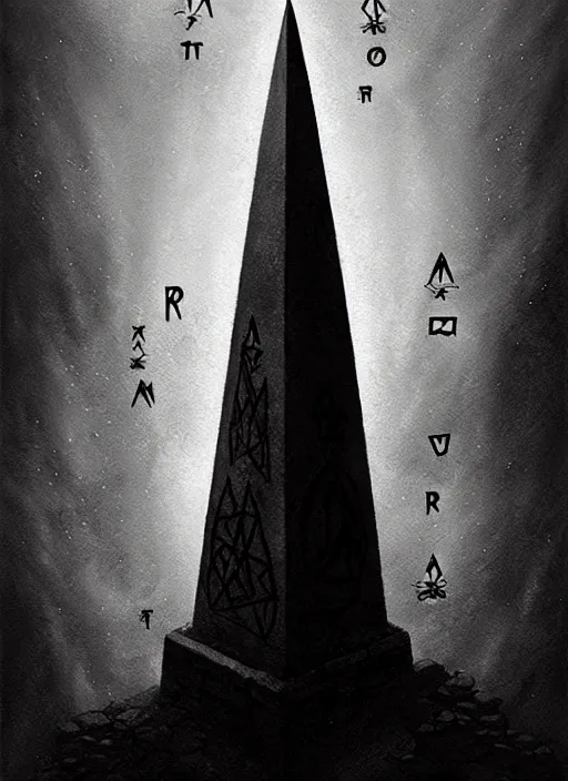 Image similar to portrait of a profane obelisk, evil altar, glowing evil runes, intricate, elegant, deep dark lighting, moody, atmospheric, grim dark, highly detailed, digital painting, artstation, concept art, smooth, sharp focus, illustration, art by wlop, mars ravelo and greg rutkowski