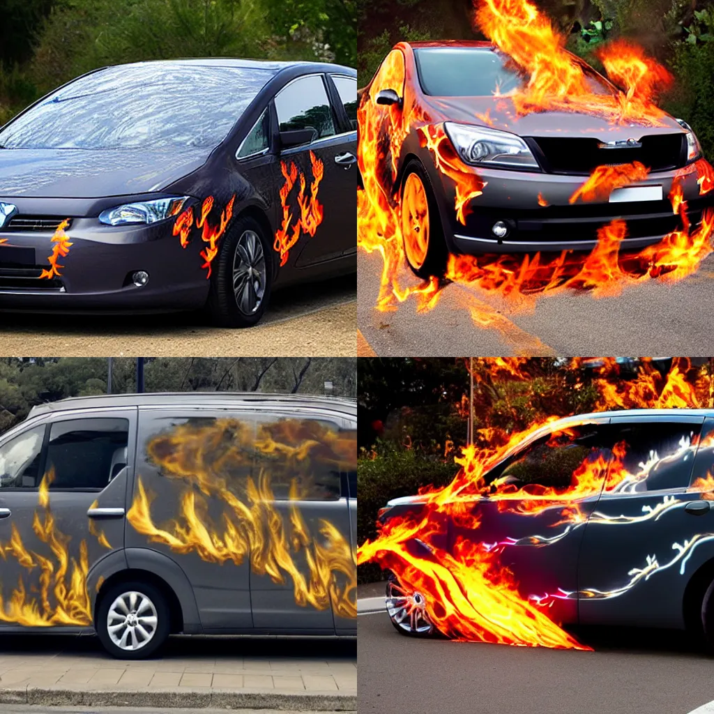Prompt: a car with a cool flame pattern
