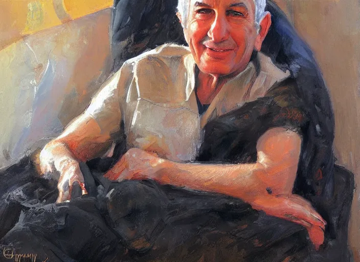 Image similar to a highly detailed beautiful portrait of bibi nethanyahu, by gregory manchess, james gurney, james jean