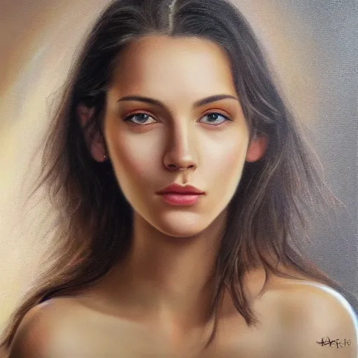 Image similar to A portrait of the most beautiful girl in the world, oil painting, majestic, detailed, high resolution