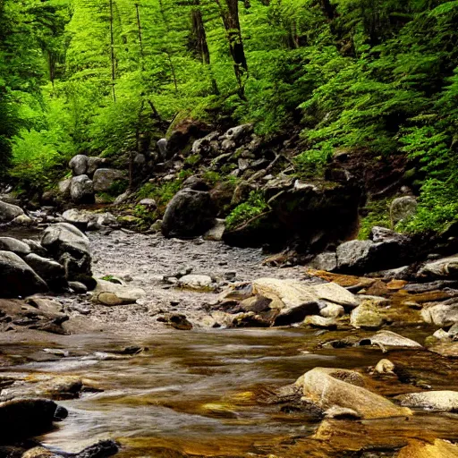 Image similar to landscape, forest, river, rocks