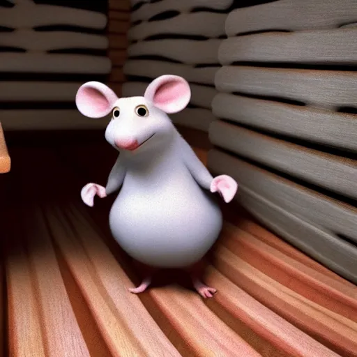 Image similar to ”rat in really hot finnish sauna made by pixar”