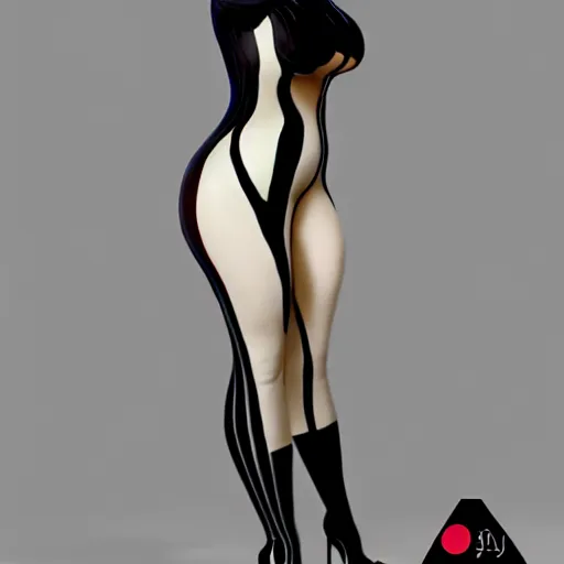 Image similar to a curvy pale hot young goth woman wearing an elegant modest tight shiny two-toned striped latex high-neck dress, cgsociety, photorealistic, sublime-cool-hyperadvanced-dark-amorous ambience, 16k, smooth, sharp focus, trending on ArtStation, volumetric lighting, fully clothed, thin waist