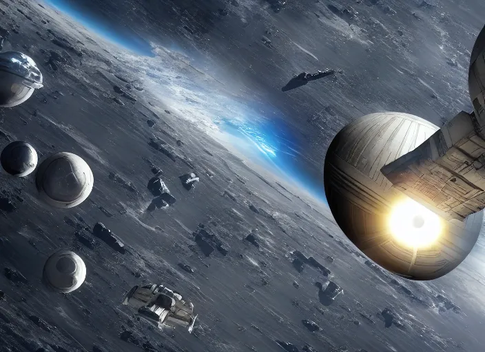 Prompt: film still of the death star hovering above the entire earth in the new star wars movie, 4 k