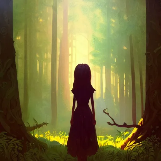 Prompt: in the glade, a simple textured vector based illustration, critical detail, contrasting colors, sharp focus, atmospheric dreamscape painting, wlop by ( jeremiah ketner and leonardo da vinci and greg rutkowski )