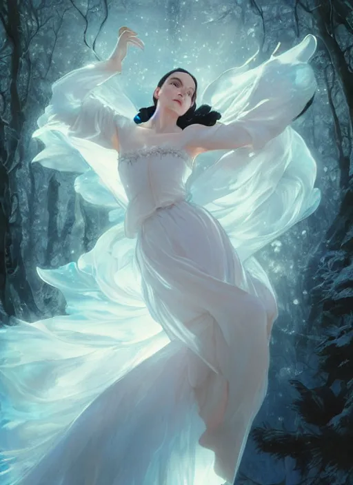 Image similar to snow white, white splash aura in motion, floating pieces, painted art by tsuyoshi nagano, greg rutkowski, artgerm, alphonse mucha, spike painting