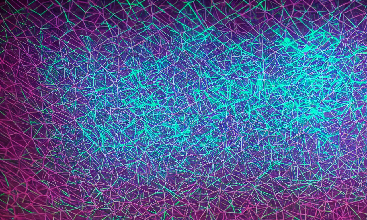 Prompt: reflexion neon cyberpunk voronoi depth fog wires connexion