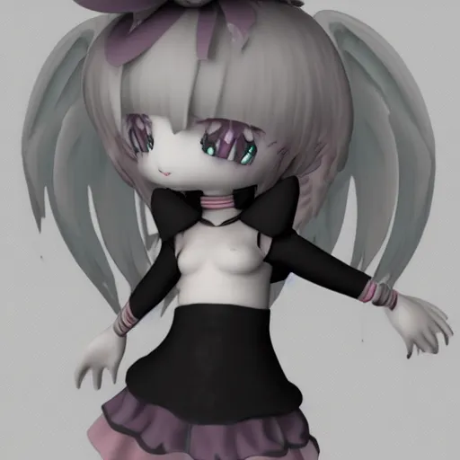 Image similar to cute fumo plush of a fallen angel girl who serves the unnamable ones, eldritch, vray render, black and white