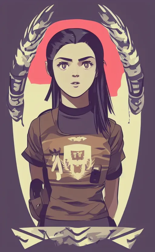 Prompt: T-shirt design, portrait of soldier girl, 2022 anime style, clean logo, graphic templates, flight squadron insignia, vintage colors, soldier clothing, realistic military gear, inspired by shirt designer, made in blender, no background, vector line art, by ilya kuvshinov, trending on teemill, symbology, realistic human anatomy, high resolution, matte, empty hands, realistic military carrier