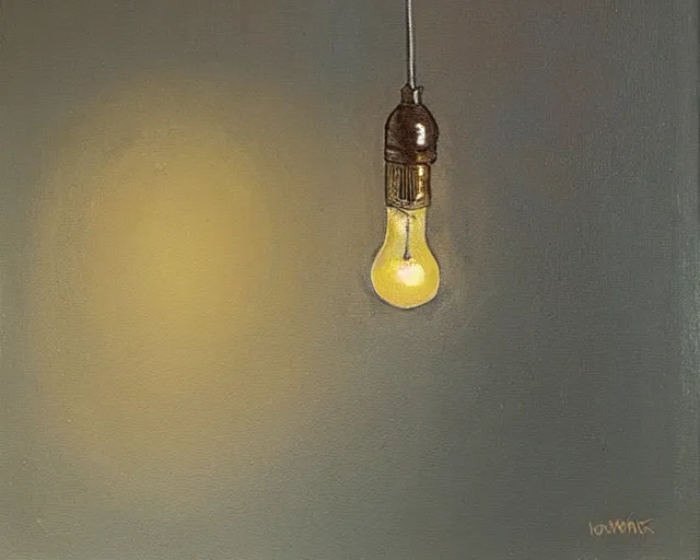 Image similar to Lightbulb in a lone room casting light on the walls. Norbert Schwontkowski oil painting.