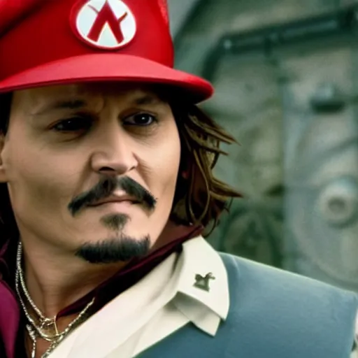 Image similar to johnny depp starring in the movie super mario brothers, movie still, action pose, 8 k