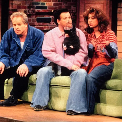 Prompt: the jerry springer show with cats, nineties style, tv show, colorful, vhs tape