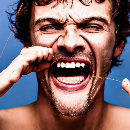 Prompt: a man is screaming into the camera lens, you can see the universe in his throat, artistic, highly detailed, surreal, award winning photo, stylish lighting