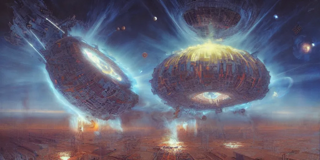 Image similar to supernova explosion, neo brutalism space station, golden hour, stars, painted by steve mccurry, ruan jia, raymond swanland, lawrence alma tadema, zdzislaw beksinski, norman rockwell, jack kirby, tom lovell, alex malveda, greg staples, 8 k, highly detailed