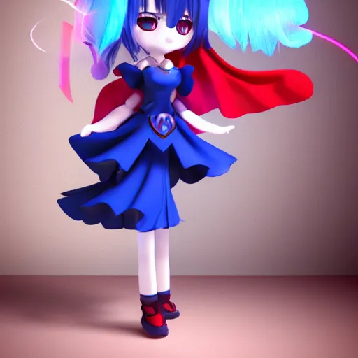 Prompt: cute fumo plush of a superheroine girl in a blue dress, magical girl, gothic maiden anime girl, velvet, vray