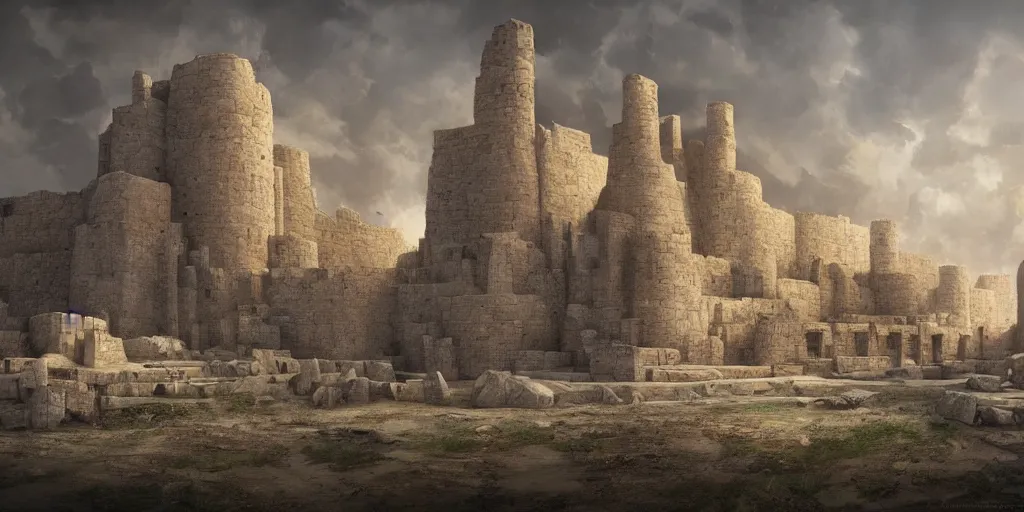 Image similar to A beautiful, perfect, impressive, amazing concept art digital CG painting of a acient mesopotamia castle, trending on ArtStation, Unreal Engine