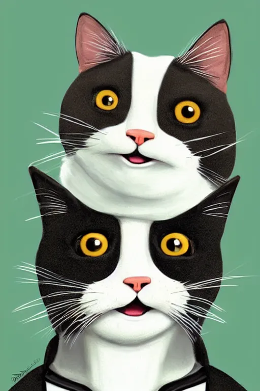 Image similar to cute anthropomorphic Of a tuxedo cat, portrait, South Park art, cg society