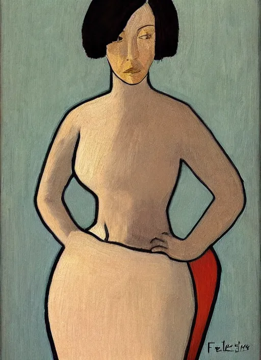 Image similar to a painted portrait of a confident women, art by felice casorati, aesthetically pleasing and harmonious natural colors, expressionism, natural light, fine day, portrait