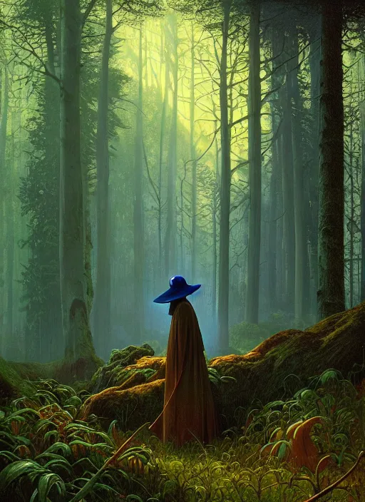 Image similar to hyper realistic witch modem with mood lighting and tech in the woods gorgeous lighting, blue sky, highly detailed, lush forest painting by zdzisław beksinski and norman rockwell and greg rutkowskiweta studio, and lucasfilm