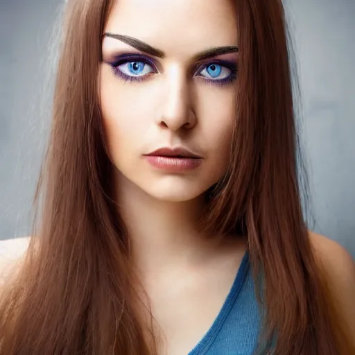 Image similar to Her eyebrows were a shade darker than her hair. They were thick and almost horizontal, emphasizing the depth of her eyes. Full body shot. Her face was captivating by reason of a certain frankness of expression and a contradictory subtle play of features. Her manner was engaging, blue eyes, 8k,