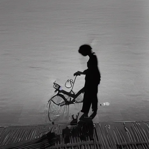 Prompt: an approaching shadow, black and white photography by fan ho, hong kong 1 9 5 4