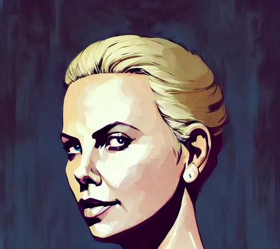 Prompt: portrait of portrait, charlize theron as a queen, fantasy, game of thrones, by atey ghailan, by greg rutkowski, by greg tocchini, by james gilleard, by joe fenton, by kaethe butcher, by ashley wood, dynamic lighting, gradient light blue, brown, blonde cream and white color scheme, grunge aesthetic