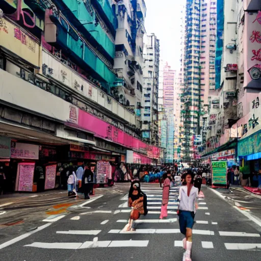 Prompt: a street on Mong Kok, Hong Kong during the day