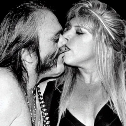 Image similar to Lemmy kissing Samantha Fox, photo