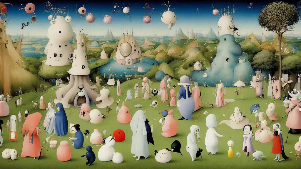 Prompt: a beautiful digital painting digital render of a landscape with strange weird creatures. hieronymus bosch. studio ghibli. chiho aoshima