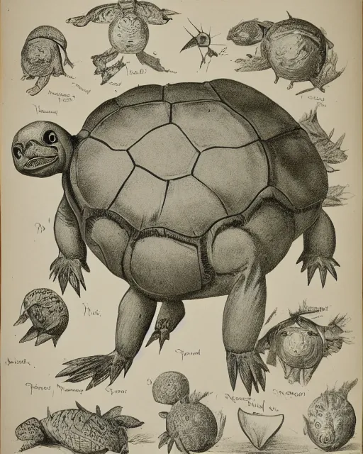 Prompt: A victorian naturalist\'s illustration of a squirtle, anatomical notes with labels, pen and ink