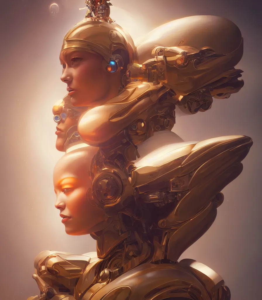 Prompt: a beautiful painting a portrait of cyborg angel, symetrical scene, symetric character, single character, ultra realistic, golden ratio, trending in artstation, octane render, 8 k, by peter mohrbacher, zaha hadi
