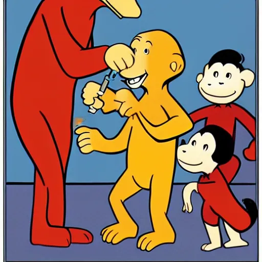 Image similar to curious george smoking a crack pipe