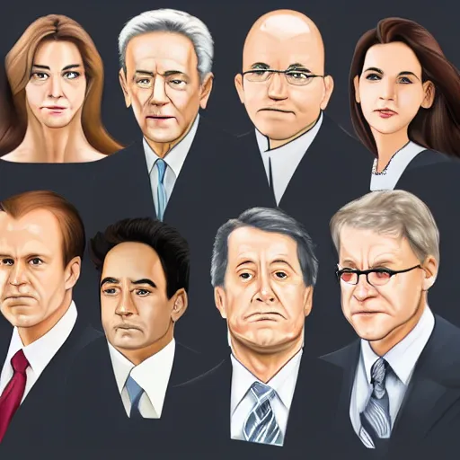 Image similar to courtroom sketch, defendant and lawyer portraits