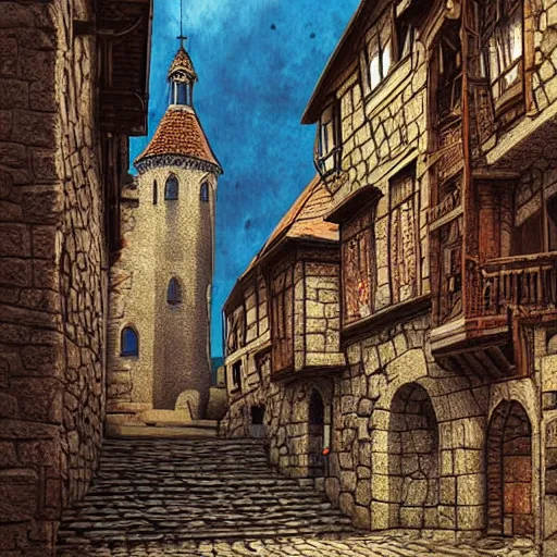 Image similar to medieval city, digital art, highly detailed, art by oksana dobrovolska