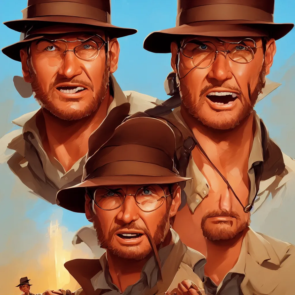 Prompt: stylized minimalist face icon of indiana jones, loftis, cory behance hd by jesper ejsing, by rhads, makoto shinkai and lois van baarle, ilya kuvshinov, rossdraws global illumination, in the style of apple ios icons, 2 5 6 x 2 5 6