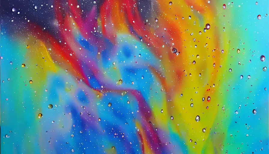 Image similar to painting space on canvas, watedrops, water droplets, acrylic painting, acrylic pouring, painting, influencer, artstation - h 8 0 0