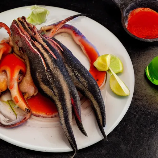 Image similar to pichacu cooks a squid, photo, detailed, 4k