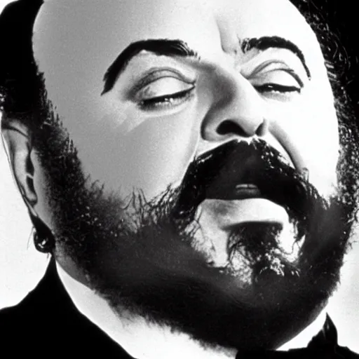 Image similar to film still of luciano pavarotti as kane giving a speech in citizen kane 1 9 4 1