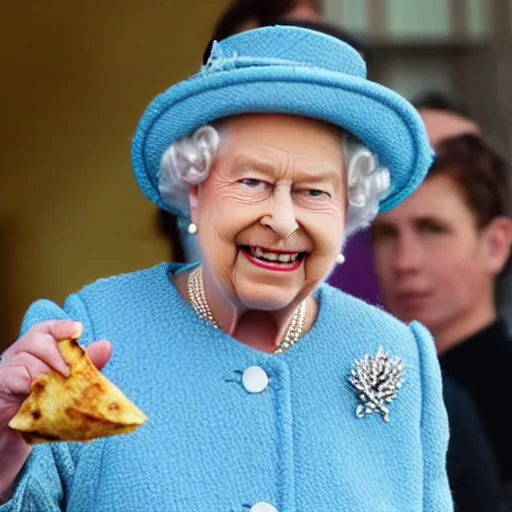 Prompt: Queen Elizabeth eating a burrito