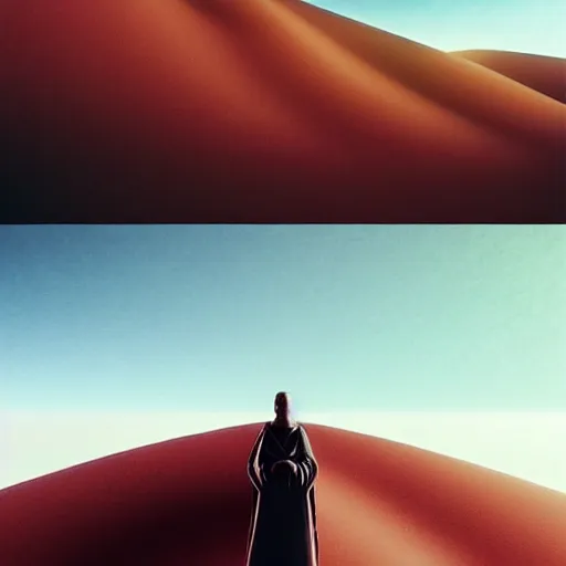 Prompt: colour aesthetic highly detailed photography scene from dune ( 2 0 2 1 ) by denis villeneuve and gregory crewdson style with hyperrealistic highly detailed faces. many details by andrei tarkovsky and caravaggio in sci - fi style. volumetric natural light hyperrealism rendered in blender and octane render