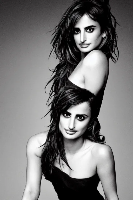 Image similar to photo portrait of penelope cruz, realistic, black and white, in style of phil borges