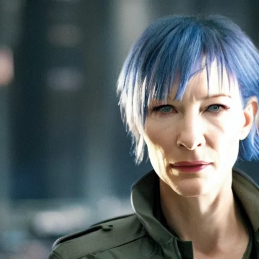 Image similar to cate blanchett as major kusanagi from ghost in the shell, movie still