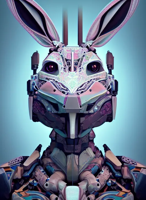 Image similar to symmetry!! portrait of a hybrid robot bunny, floral! horizon zero dawn machine, intricate, elegant, highly detailed, ray tracing, digital painting, artstation, concept art, smooth, sharp focus, illustration, art by artgerm and greg rutkowski and alphonse mucha, 8 k