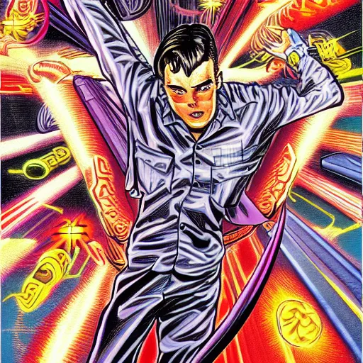 Image similar to alan turing manga comic book cover, action, explosions, by alex grey