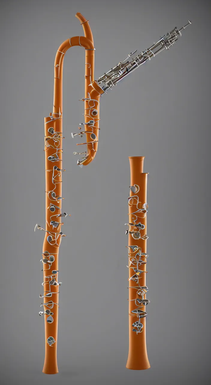 Prompt: a wind instrument with ceramic pipes shaped like a human oesophagus, in the style of a colour medical diagram, unreal engine , 8k,