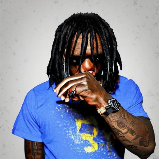 Image similar to Rapper Chief Keef holding a gun 4K quality super realistic digital art