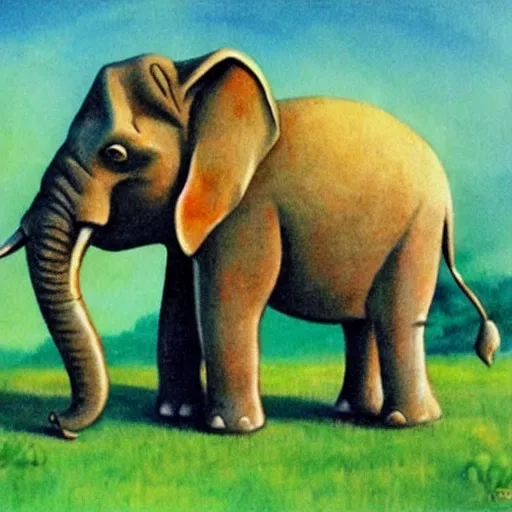 Prompt: an elephant on a green meadow art by Romano Scarpa Disney