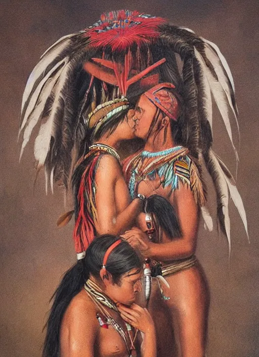 Prompt: two indigenous people trusting each other, fantasy art