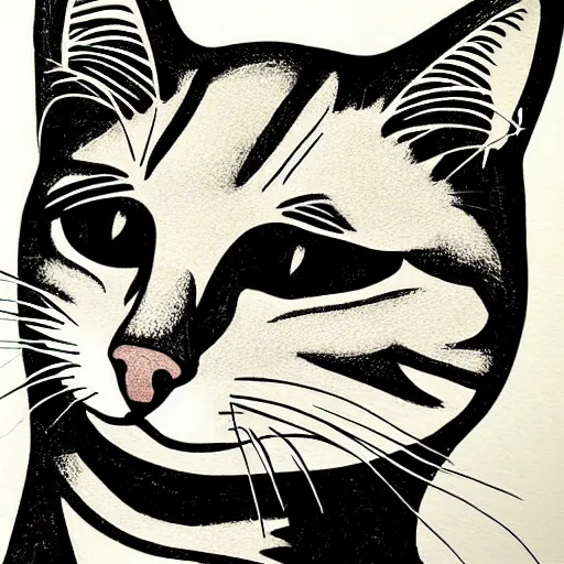 Image similar to cat woodcut print by Julie de Graag